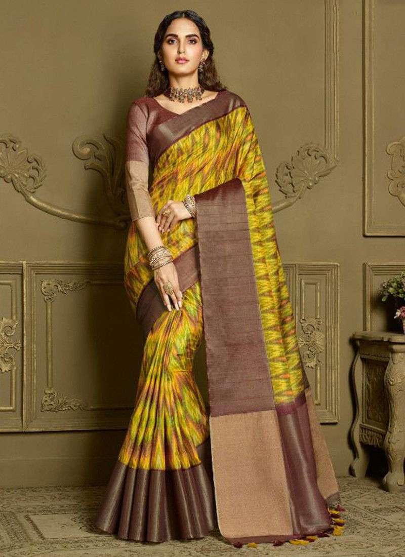 Dark Yellow Colour Chapai vol 4 Joh Rivaj Chapa Silk Printed Saree Collection 9505